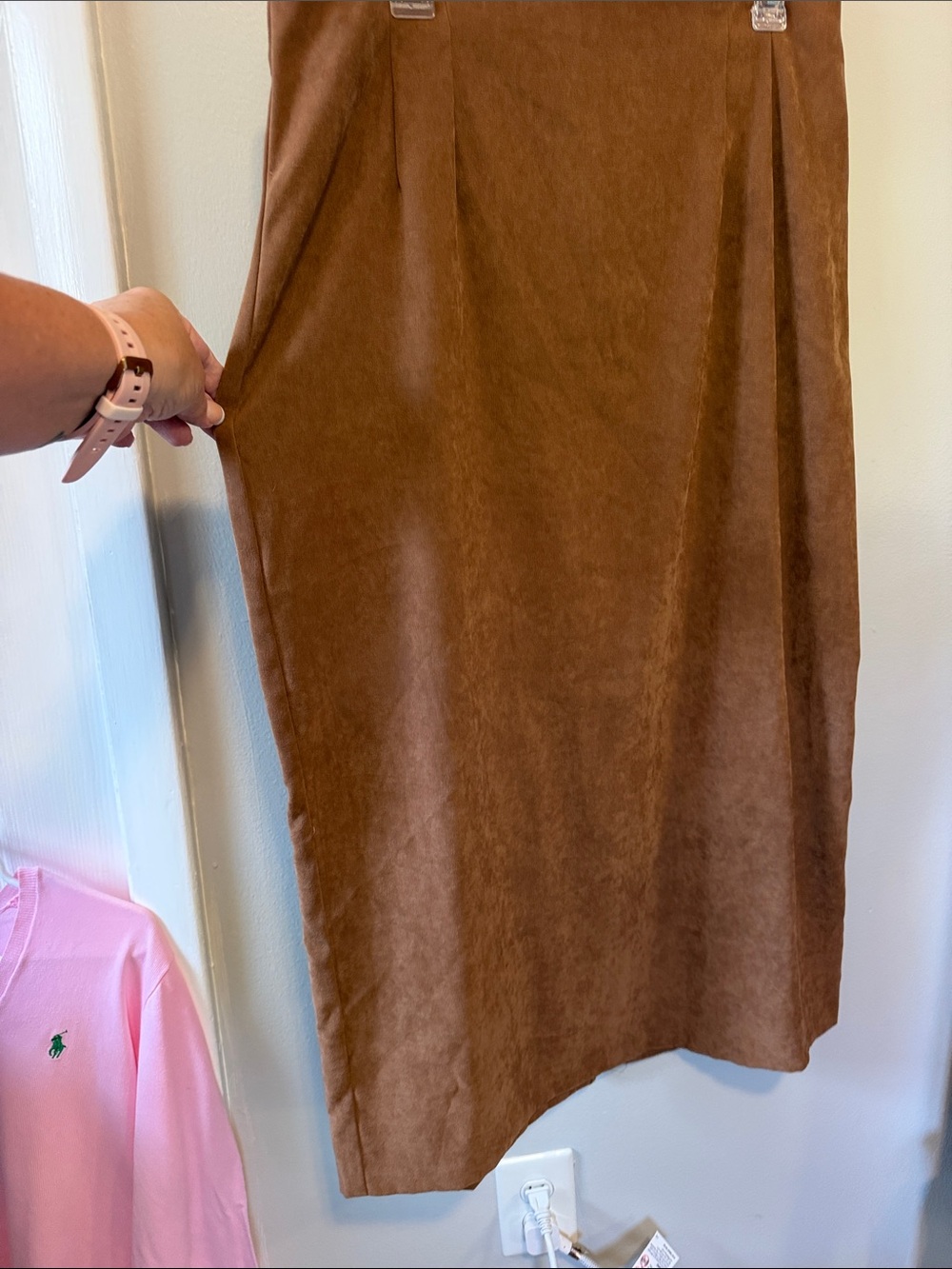 Briggs New York Brown Suede-Look Midi Skirt